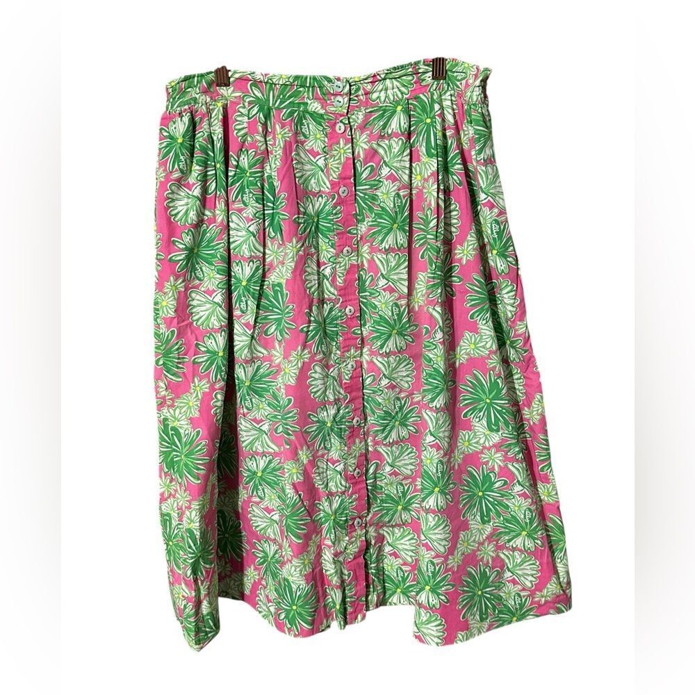 Vintage Lilly Pulitzer Green and Pink Floral Daisy Skirt Size XL EUC